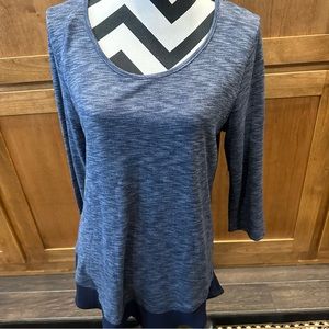 Casual Couture || blue marled knit scoop neck mixed media top